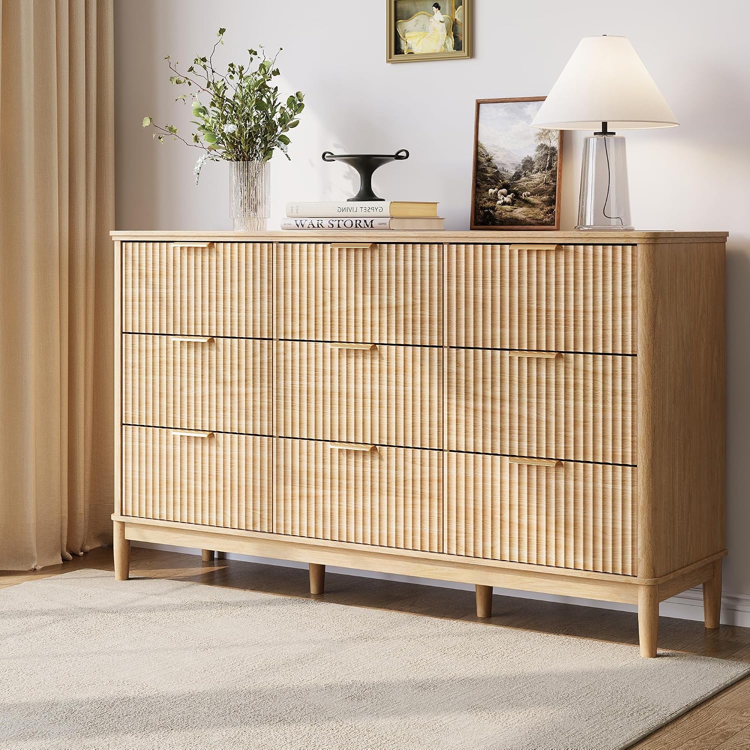 Oak Fluted Five Drawer Dresser