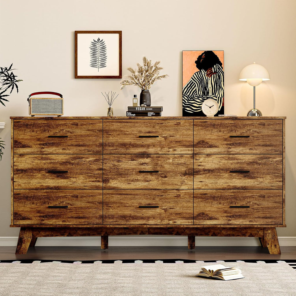 Modern Nine Drawer X-Base Dresser
