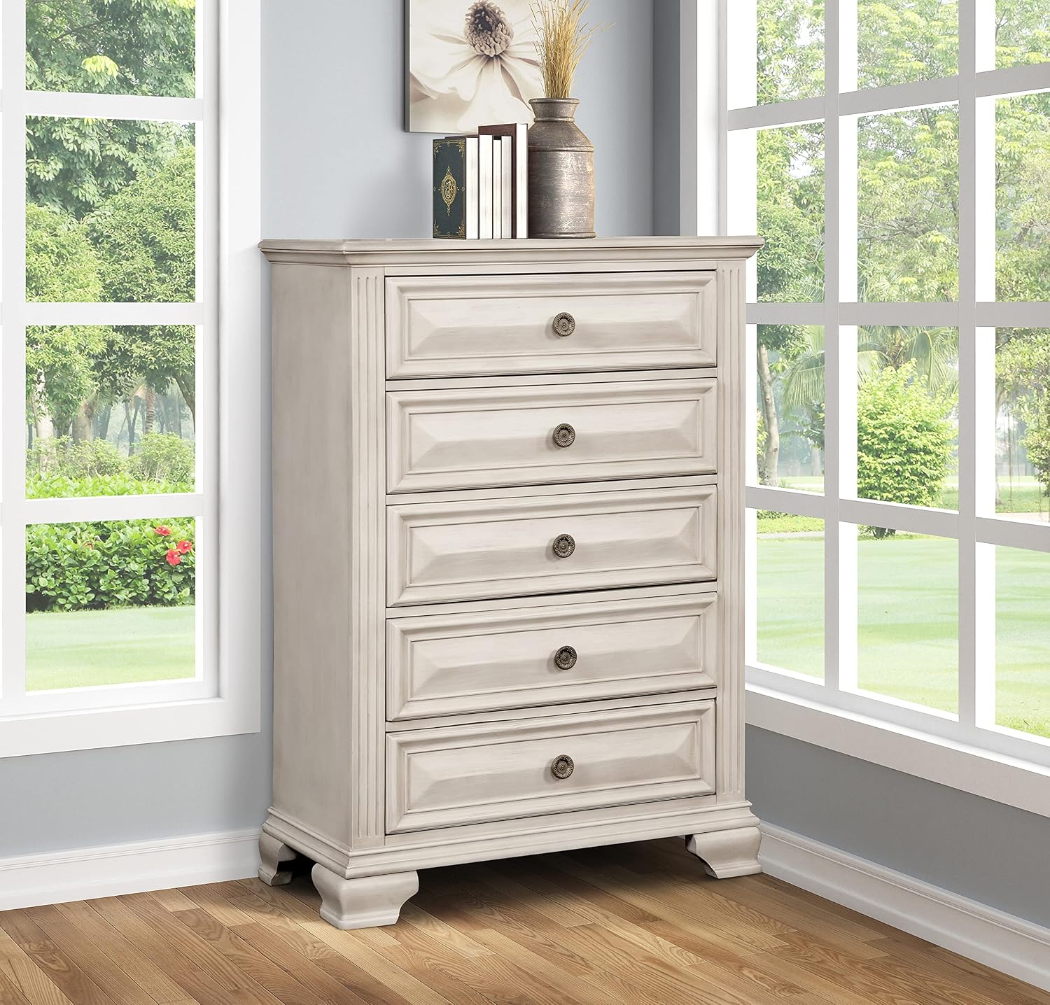 Distressed Parchment Five Drawer Chest