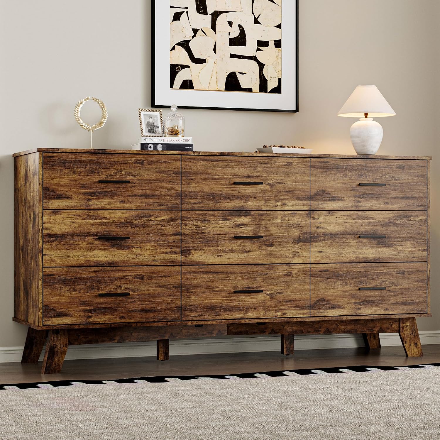 Modern Nine Drawer X-Base Dresser