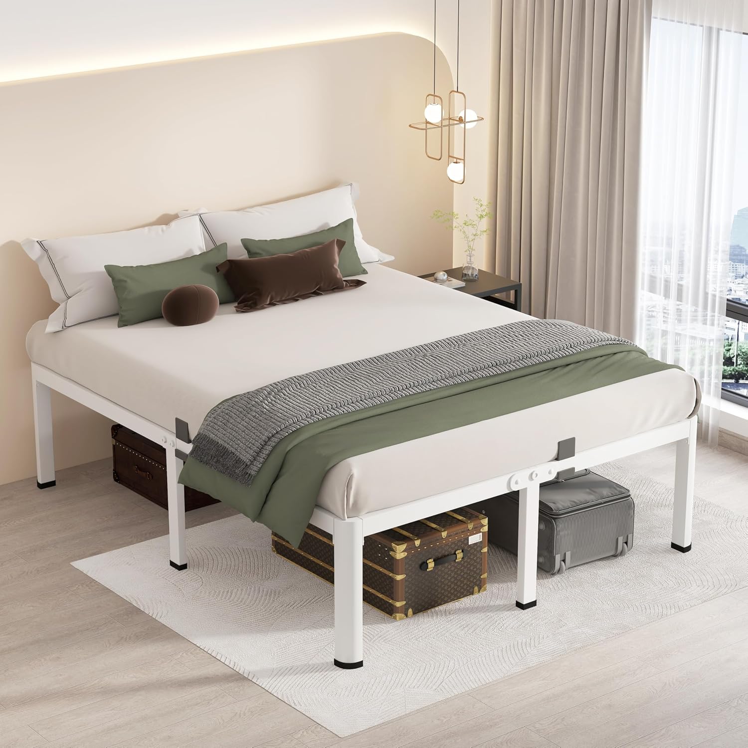 White Queen High Storage Metal Bed