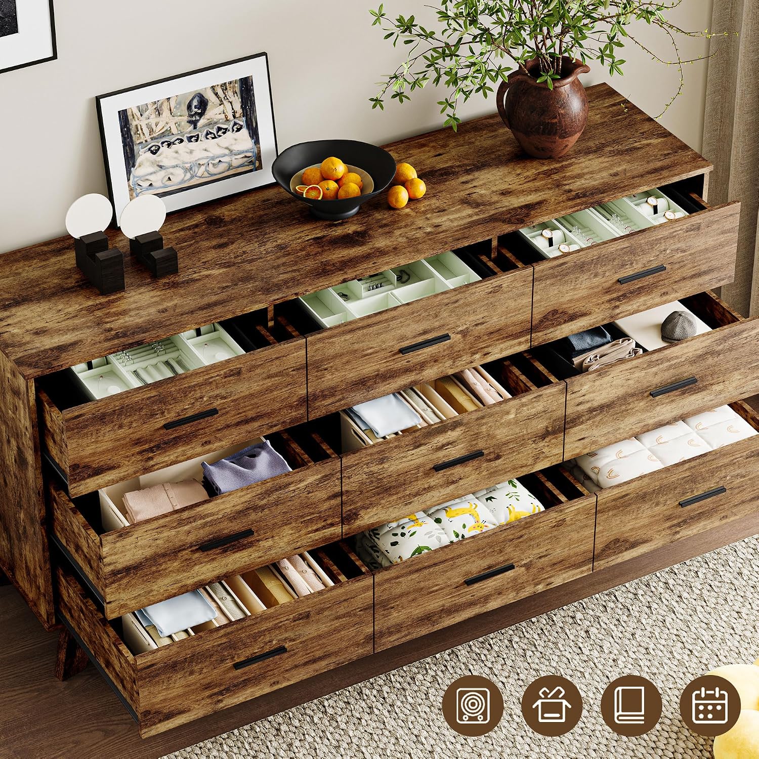 Modern Nine Drawer X-Base Dresser