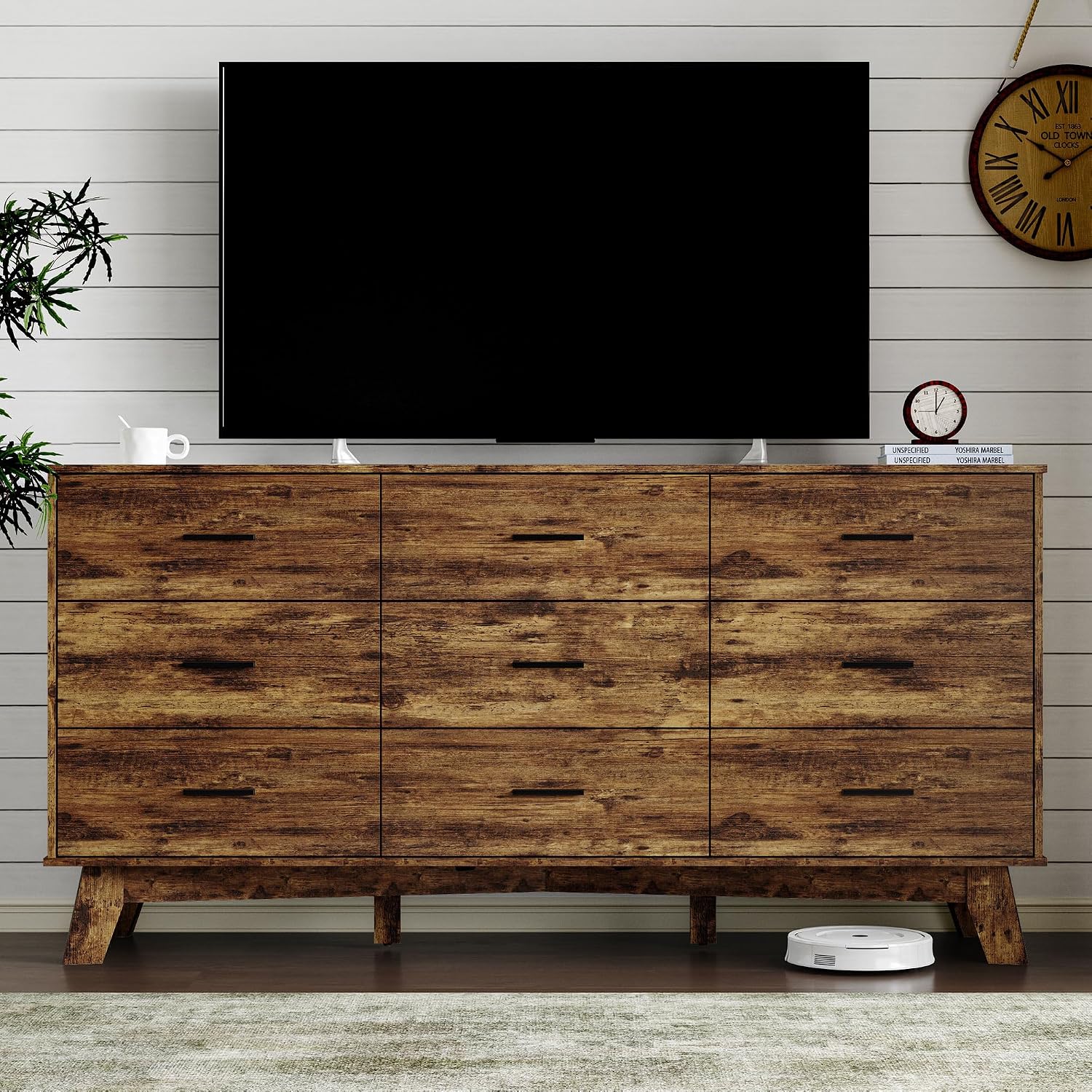 Modern Nine Drawer X-Base Dresser